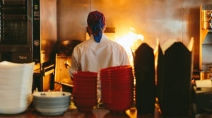 The view at the open kitchen at South End neighborhood favorite, Myers+Chang